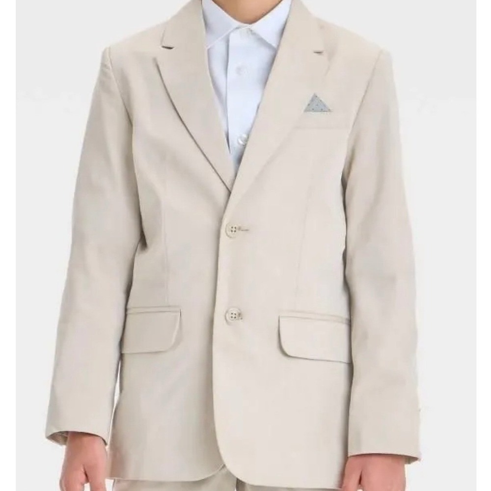 Cat & Jack Boys Khaki Suit Jacket Blazer Size 16 Beige Two-Button Formal Wedding - Picture 3 of 6